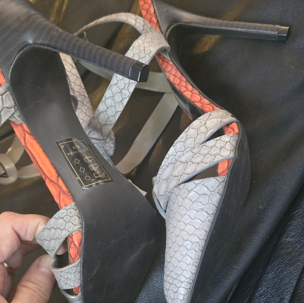 HOST PICK! 🎉🎊Paper Fox Gray faux snakeskin Strappy Women's Heels sz8 NIB - Picture 4 of 7